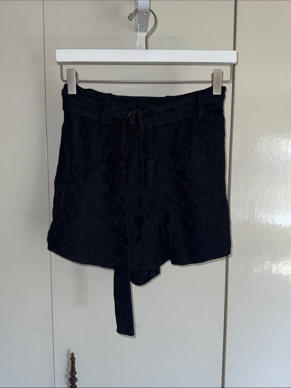 SANDRO Jacquard Pattern High-Waisted Black Shorts